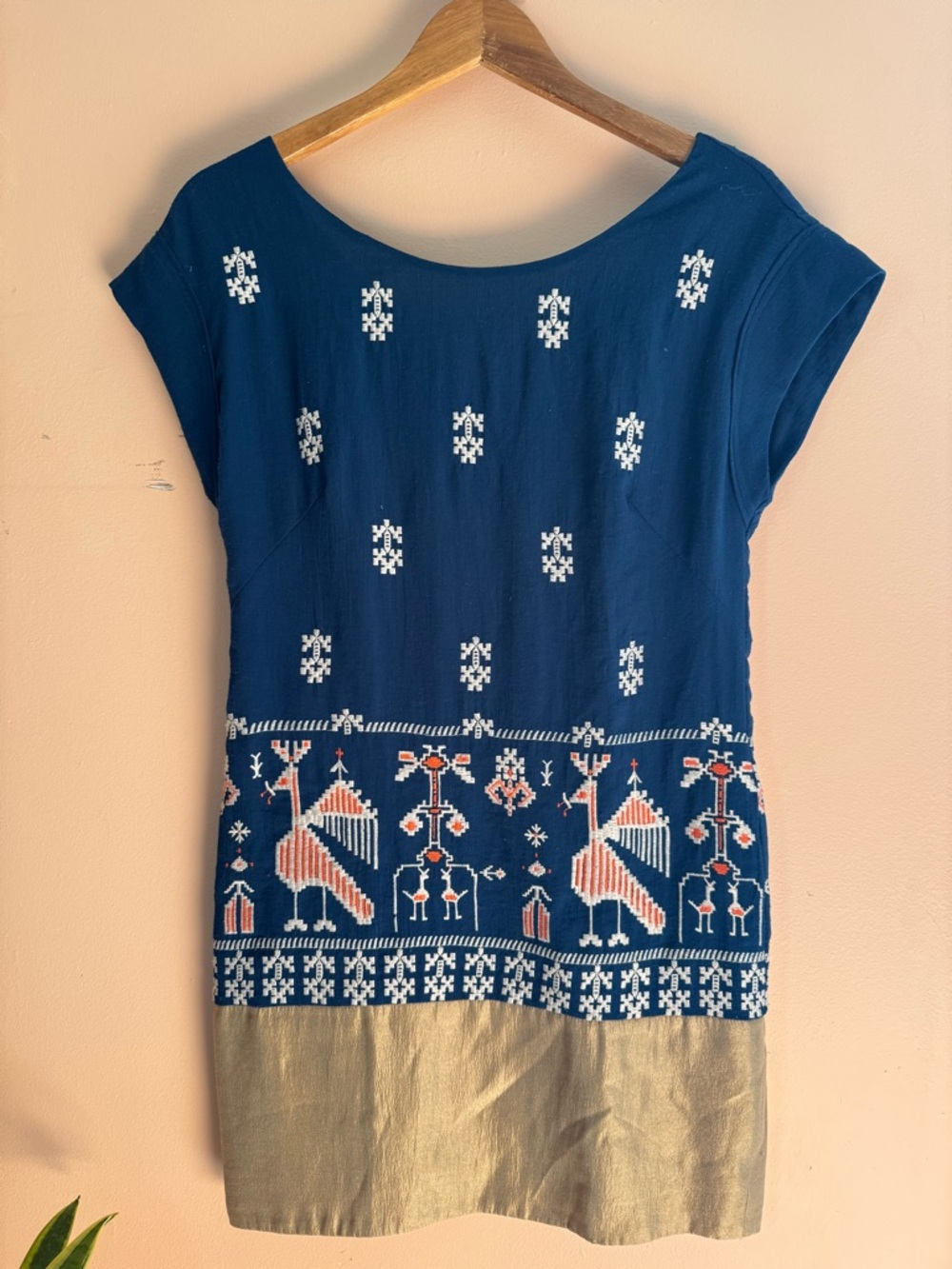 Floreat for Anthropologie Avian Myth Embroidered Dark Teal Shift Dress